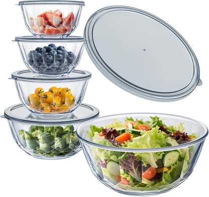 WhiteRhino Glass Mixing Bowls Glass Bowls with Lids Set(4.5QT,2.7QT, 1.1QT),Large Salad Bowls,glass mixing bowl Space-Saving Nesting Storage bowls for Cooking,Baking,Prepping,Dishwasher Safe