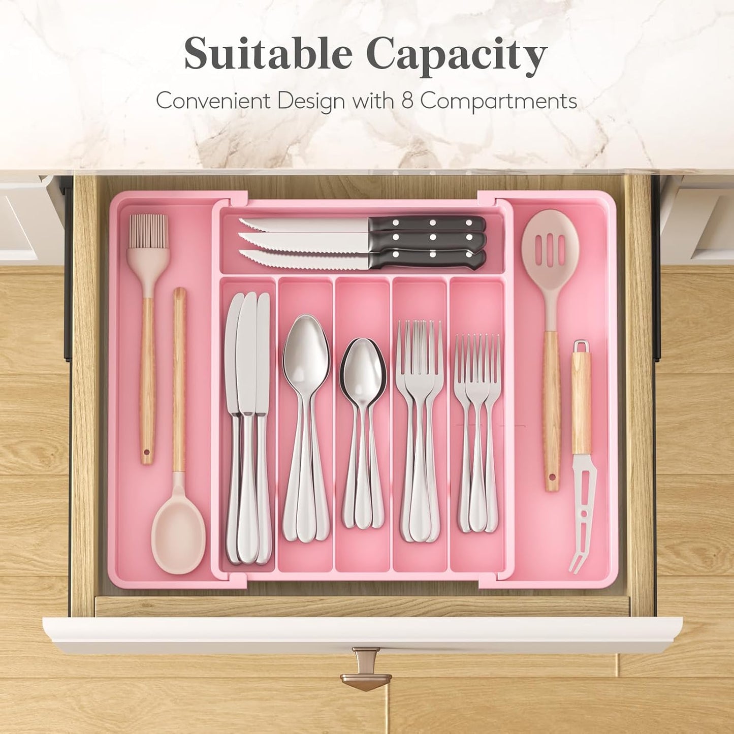 Lifewit Silverware Drawer Organizer, Expandable Utensil Tray for Kitchen, BPA Free Flatware and Cutlery Holder, Adjustable Plastic Storage for Spoons Forks Knives, 11-18 x 14", Black
