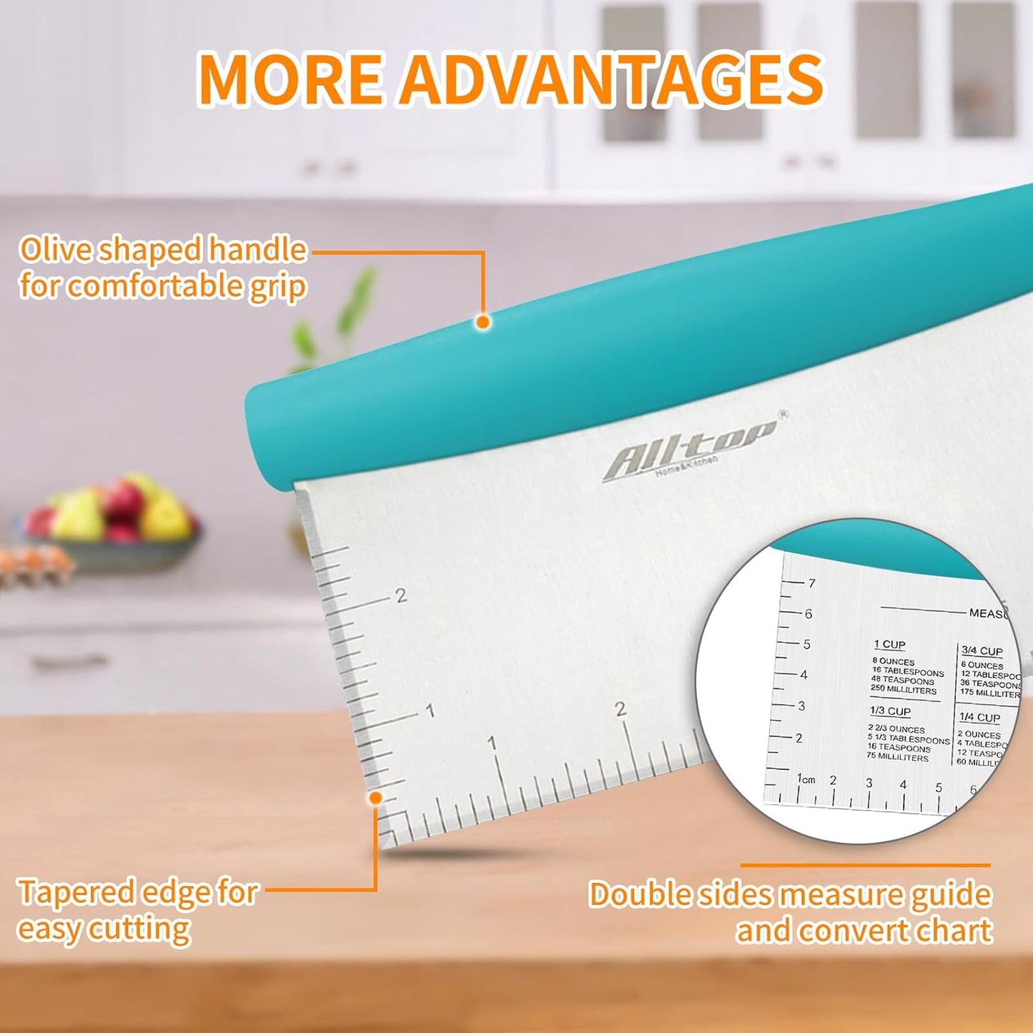 ALLTOP Bench Scraper & Chopper for Kitchen - Ideal Baking Essential Utensil,Stainless Steel Pastry/Dough/Food Cutter Tool for Cake Pizza Bread,Cooking - 1 Pack,Black