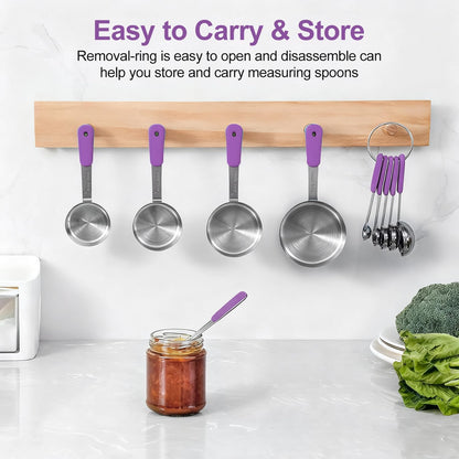 Bopei Measuring Cups and Spoons Set Stainless Steel 10 Piece for Cooking and Baking (5 Cups + 5 Spoons, Colorful Handles)