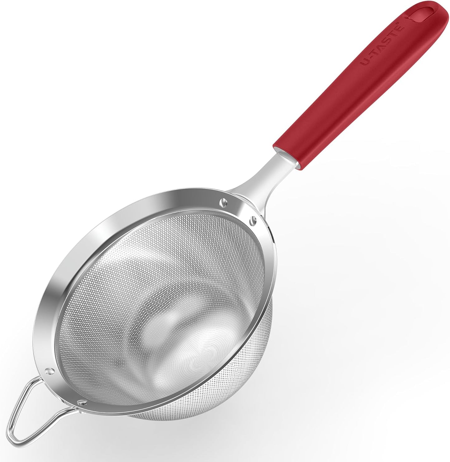 U-Taste Medium Fine Mesh Strainer: 18/8 Stainless Steel 4.73in 30 Mesh Kitchen Food Sieve with Sturdy Riveted Silicone Handle, Heavy Duty Deep Handheld Metal Colander for Rice, Quinoa, Flour (Black)