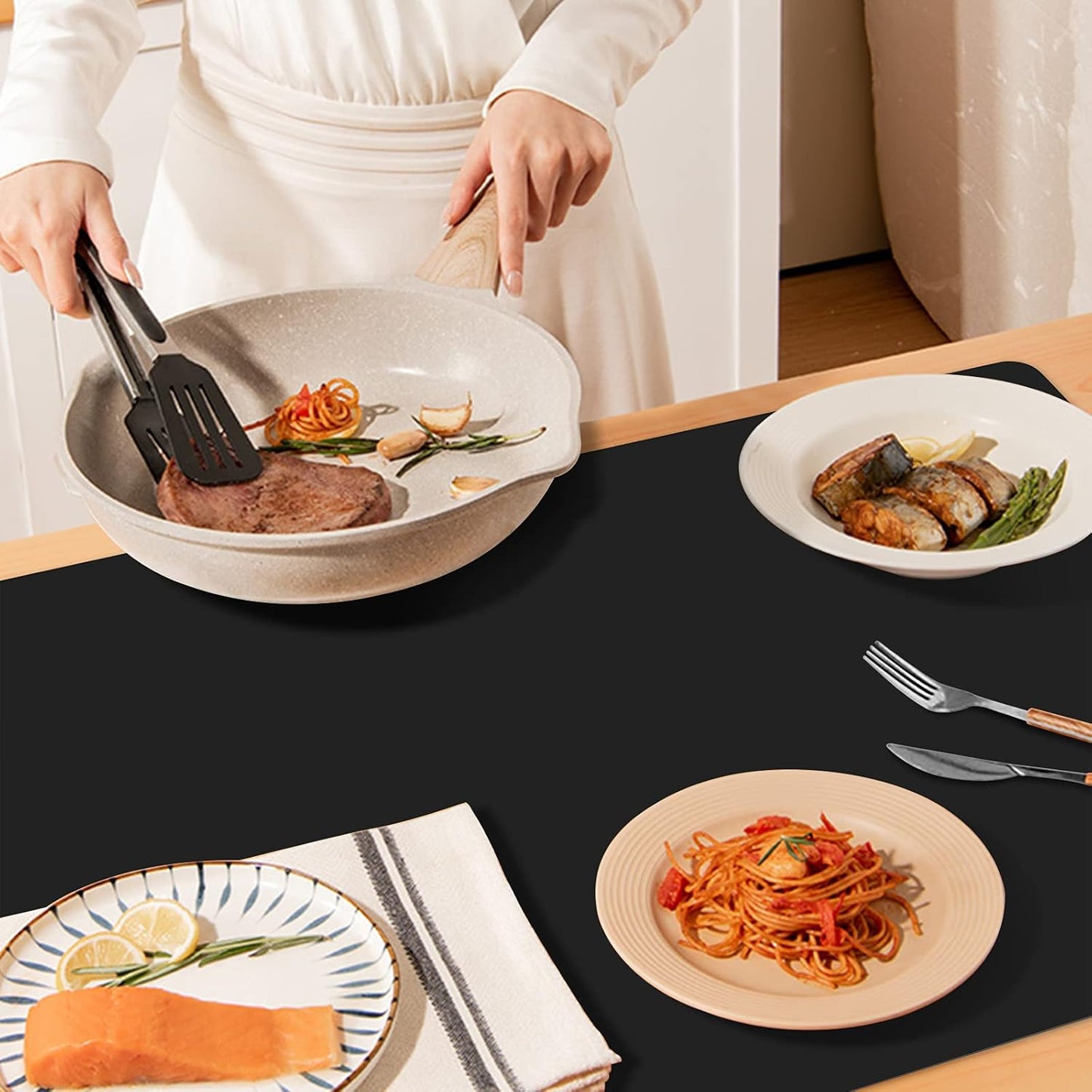 Ewen 35.6x23.5in 2mm Silicone Mats for Kitchen Counter, Thick Heat Resistant Silicone Mat, Extra Large Non-Stick Pastry Mat Glass Top Stove Cover Countertop Protector for Baking Coffee Bar Translucent