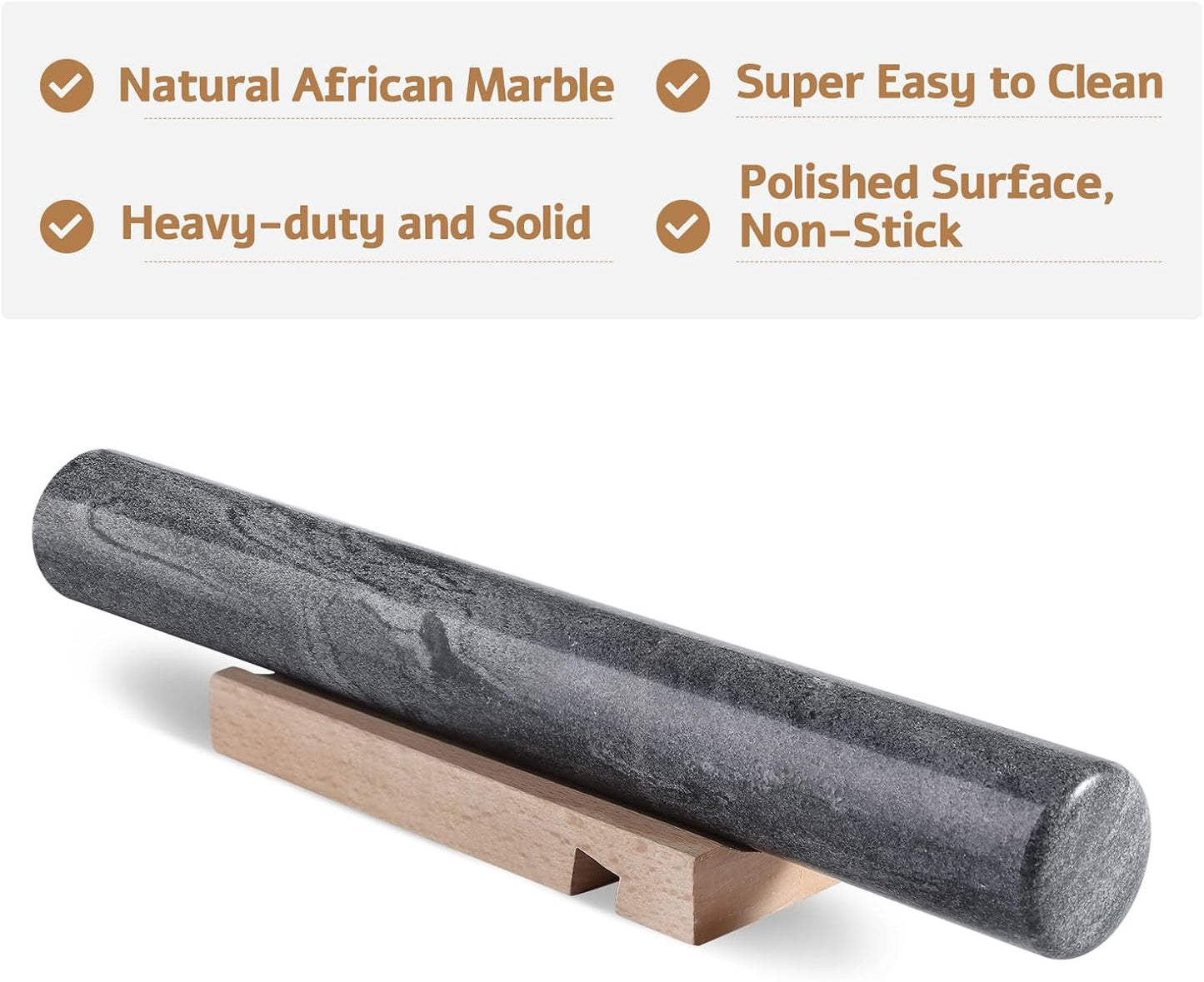 Koville African Natural Marble Rolling Pin, Non-Stick Polished Dough Roller, Pasta, Dumpling, Fondant, Pie Crust, Bread, Pizza Dough, Kitchen Baking Pastry Tools with Mat/Scraper（Namib Fantasy）