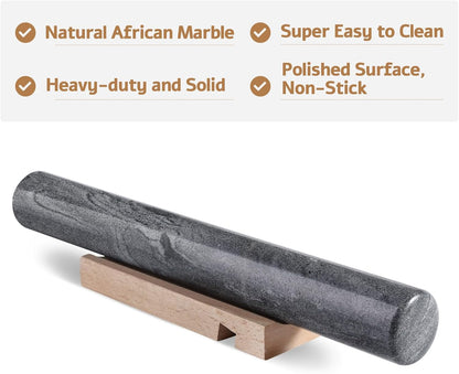 Koville African Natural Marble Rolling Pin, Non-Stick Polished Dough Roller, Pasta, Dumpling, Fondant, Pie Crust, Bread, Pizza Dough, Kitchen Baking Pastry Tools with Mat/Scraper（Namib Fantasy）