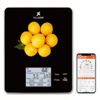 EILISON Smart Kitchen Scale with Nutrition Calculator, Digital Food Scale, Large TFT Color Display, Bluetooth App for 999+ Foods, Calorie Counter & 24 Nutrients Analyzer, 5000g Capacity (Black)