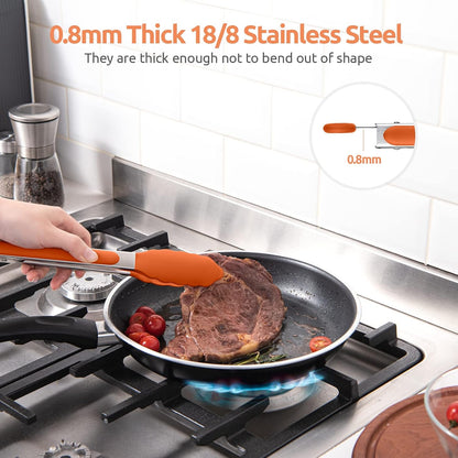600ºF Heat Resistant Kitchen Tongs: U-Taste 9 inch Silicone Cooking Tong with Firm Sealed Non Stick Rubber Tips & Silicon Coated 18/8 Stainless Steel Handle & Smooth Locking for Serving Salad (Black)