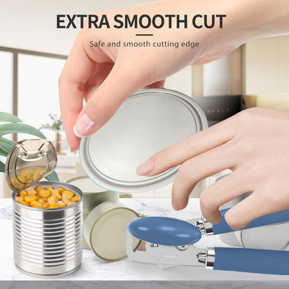 Safring Can Opener Manual, Heavy Duty Stainless Steel Smooth Edge Can Openers With Soft Touch Handle, Oversized Handheld Easy Turn Knob, Multi-Function Bottle Opener, Black