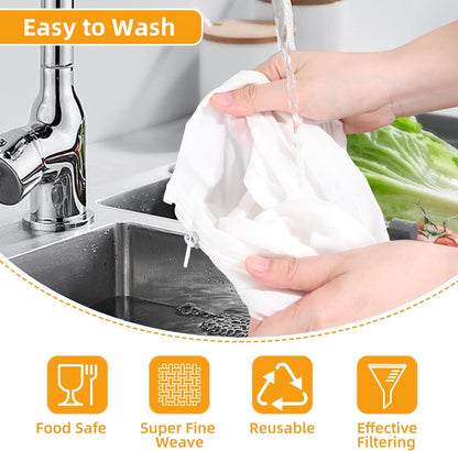 5 Pcs Premium Ultra Fine Mesh Strainer Bags with Stainless Steel Handle, Reusable Nut Milk Bags, Cheese Cloths for Straining Juice, NutMilk, Coffee, Thai Tea, Yogurt and Soup (Medium)