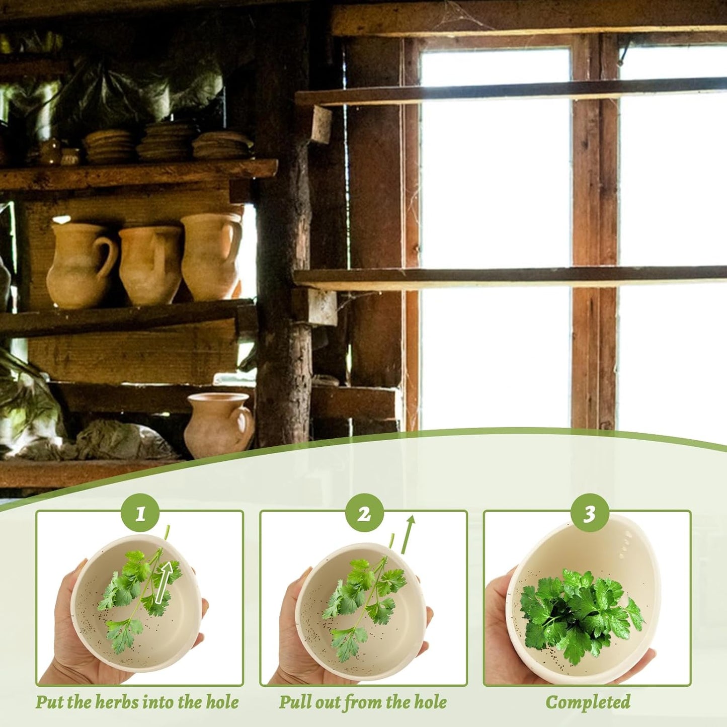 3Pcs Pottery Herb Stripper Bowl with Different Hole Sizes, Herb Stripper Tool for Removing Stems and Leaves