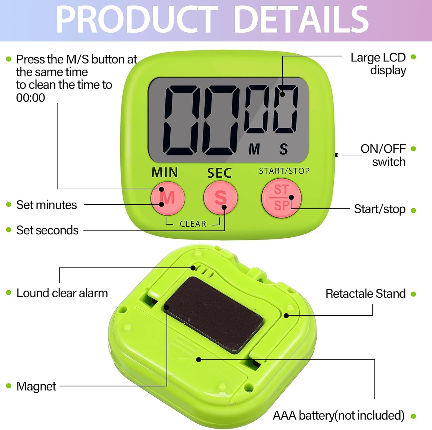 Weewooday 24 Pcs Digital Kitchen Timer Magnetic Timer Bulk On/Off Switch Minute Second Count up Countdown Loud Alarm for Exercise Cook Baking (Black,White)