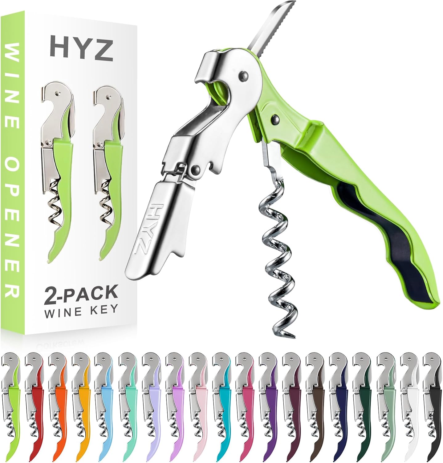 HYZ 2-Pack Wine Opener Waiter Corkscrew, Professional Wine Key for Servers, Bartender, with Foil Cutter, Manual Wine Bottle Opener Double Hinged (Black)