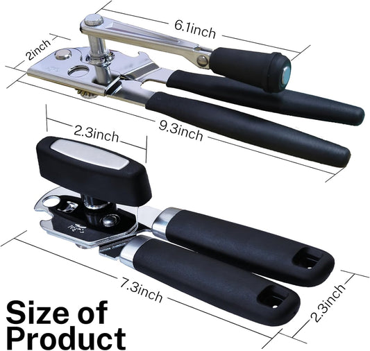2Pcs Can Opener with Magnet Crank Can Openers Manual,Heavy Duty Commercial Can Opener with Rubber-coated Long Handles