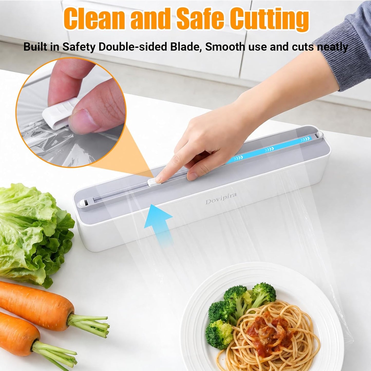 Magnetic Plastic Wrap and Foil Dispenser with Cutter, Upgrade Large Size Fits Max 12.8In x 984Ft Cling Film, Adhesive Wall Mounted Aluminum Foil and Wrap Organizer Holder for Kitchen