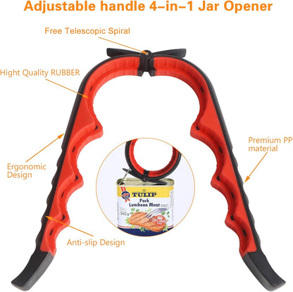Jar Opener, 5 in 1 Multi Function Can Opener Bottle Opener Kit with Silicone Handle Easy to Use for Children, Elderly and Arthritis Sufferers (Apple Red）