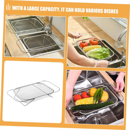 Kichvoe Extendable Stainless Steel Sink Drain Basket Retractable Kitchen Strainer for Food Vegetables and Utensils Large Capacity Reusable Drainer with Drainage Fits Various Sink