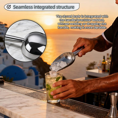 6 oz Stainless Steel Ice Scoop - Heavy Duty, Commercial Grade Kitchen & Bar Scoop for Ice Maker, Bucket, Pet Food, Coffee, Flour, Sugar, Grain - Mirror Polished, Built-in Hook