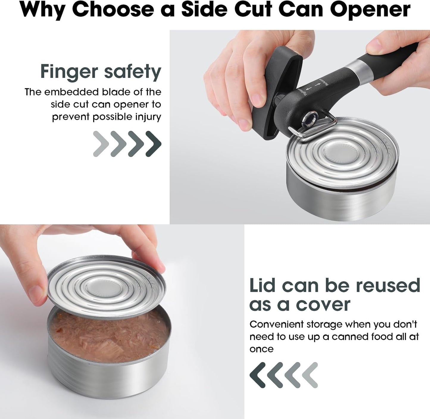 Beneno Can Opener, Manual Side Safe Cut Can Opener Smooth Edge with Durable Sharp Blade, Effort-Saving Knob & Comfortable Non-slip Handle, Brown