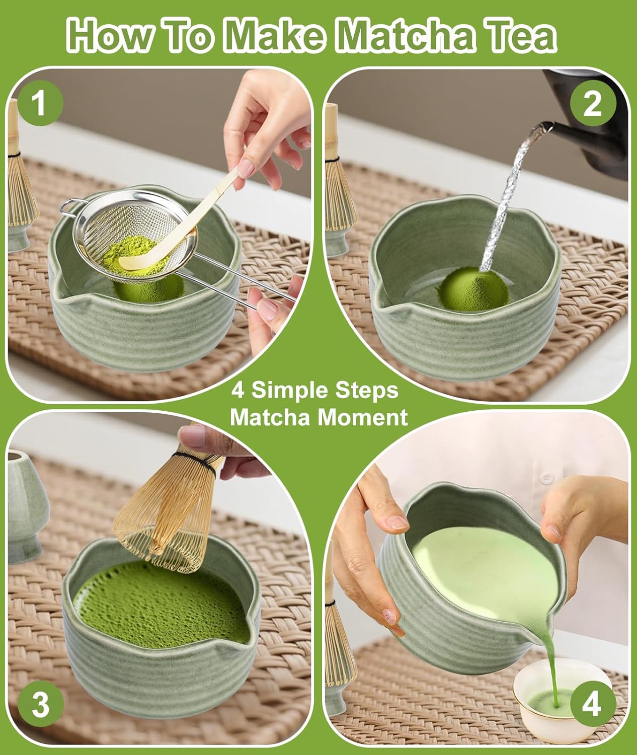 JBER Matcha Whisk Set, Ceramic Matcha Set Includes Bowl & Holder, Bamboo Whisk (Chasen), Sifter, Scoop, Spoon & Rest - 7PCS Matcha Kit Gift for Matcha Lovers & Beginners, Gradient Pink