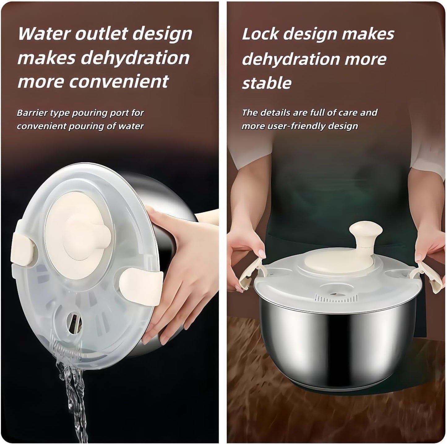 6L Stainless Steel Salad Spinner - Quick Spin Dryer for Vegetables, Lettuce, Fruit and Pasta, Commercial and Household Essential Kitchen Utensil
