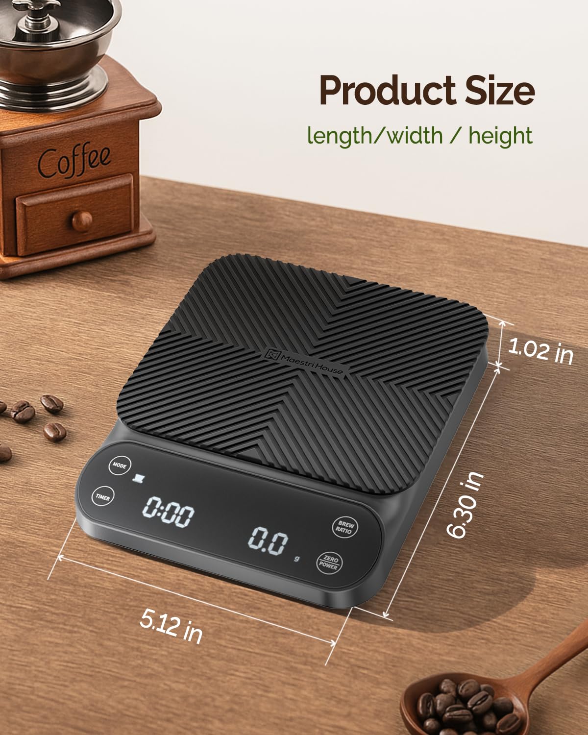 Maestri House S3 Coffee Scale with Timer, 3kg/0.1g Rechargeable Digital Scale, 3 Brew Modes, Adjustable Ratios & Flow Rate Display, Barista-Grade for Pour-Over, Espresso, French Press – Black