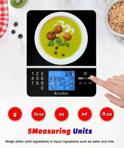 Smart Food Scales with Nutritional Calculator, Smartphone App with 26 Nutrients Tracking, Calorie, Marco, Digital Kitchen Weight Grams and Ounces for Weight Loss, 11 Pounds, Stainless Steel