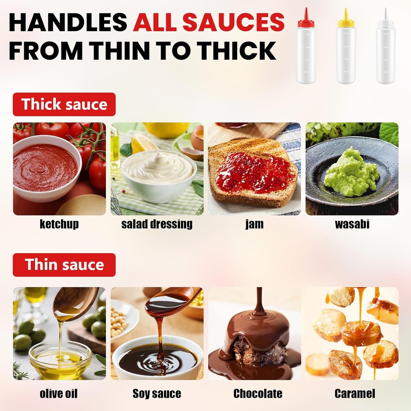 Multicolor Food-Grade Squeeze Bottles Set-Condiment Dispensers for Kitchen, BBQ, Sauces, Dressings, & Meal Prep (32oz)