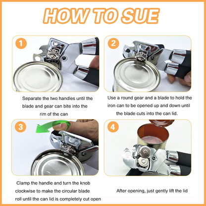 Manual Can Opener With Stainless Steel Cutting Wheel，Smooth Edge Can Opener Heavy Duty and Bottle Openers Easy to Use, Soft Comfortable Handle, Multifunctional Can Opener Tool, Black
