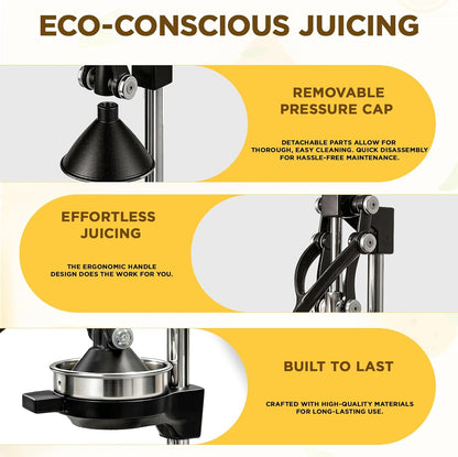 Cast Iron Juicer,Manual Juicer Hand Press,Orange Lemon Squeezer,Heavy Duty Manual Juicer,Professional Citrus Juicer Fruit Juice -Stainless Steel,Easy to Clean Black