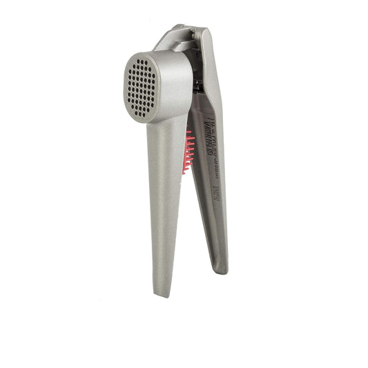 TableCraft E5614 Garlic Press, Stainless Steel, Firm Grip and Ergonomic Soft Handle, 2.175" x 6.75" x 0.37", Gray, 1 Count