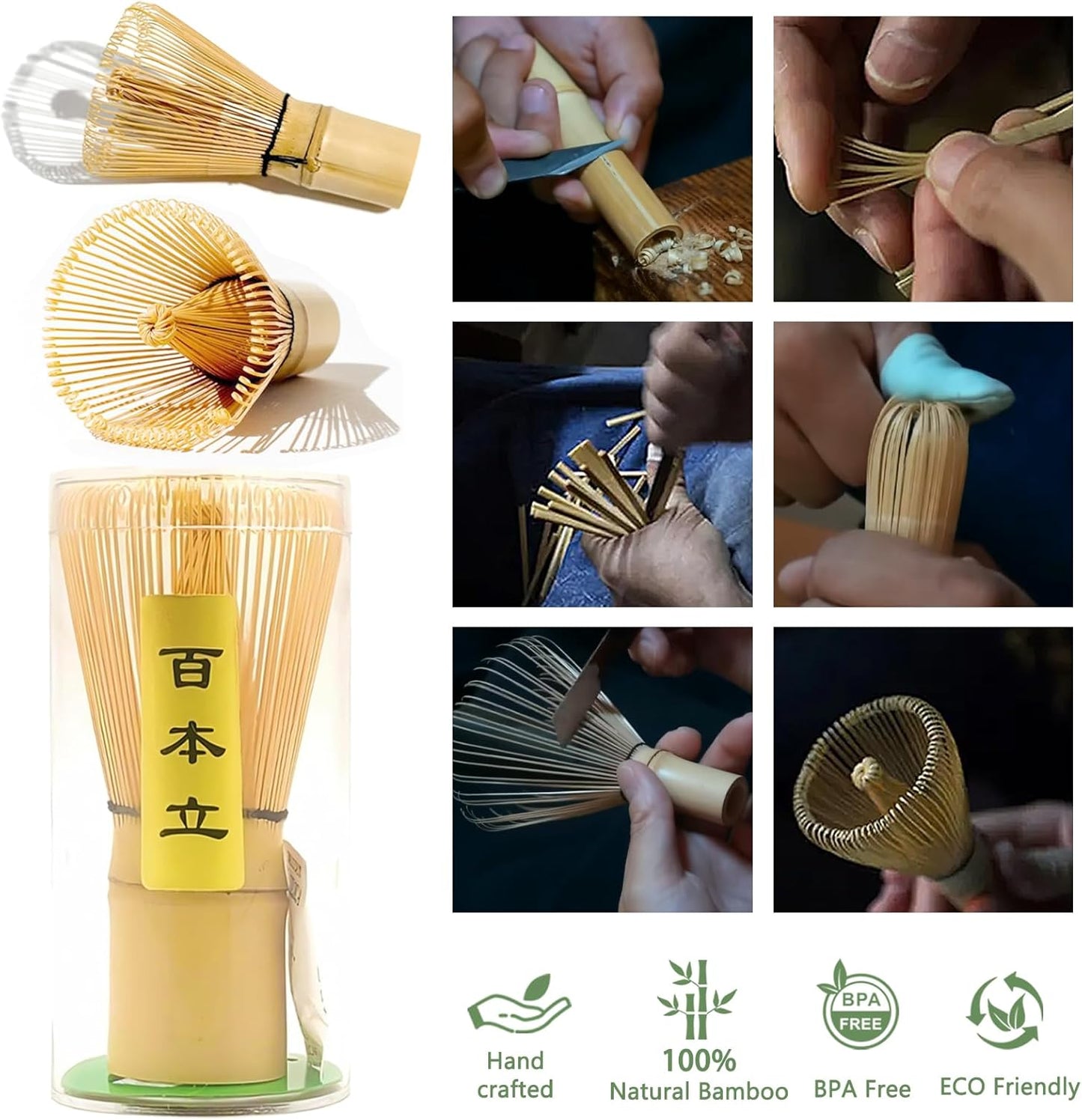 Matcha Whisk Set, 5 Pcs Traditional Japanese Matcha Whisk Preparation Kit, White Glossy Ceramic Bowl with Black Cat and Strawberry Pattern