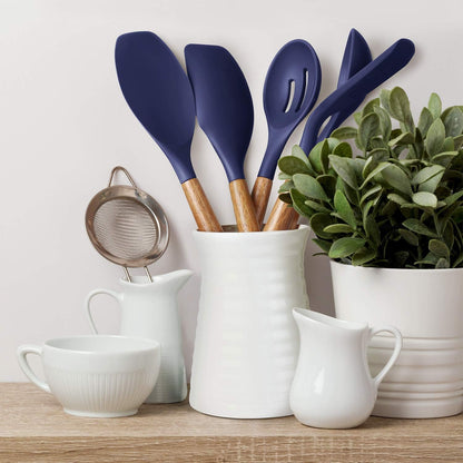 Kitchen Utensils Set, Silicone Cooking Utensils Set,Non-Stick Silicone Spatula Set with Natural Acacia Hard Wood Handle, 5 Piece, Upgraded Thickened Cookware