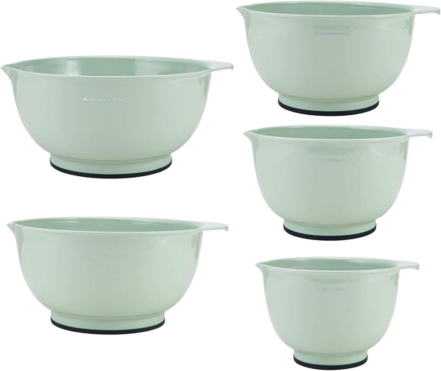 KitchenAid Universal Nesting Plastic Mixing Bowls, Set Of 3, 2.5 quart, 3.5 quart, 4.5 quart, Non Slip Base with Easy Pour Spout to Reduce Mess, Dishwasher Safe, Aqua Sky, White, Gray