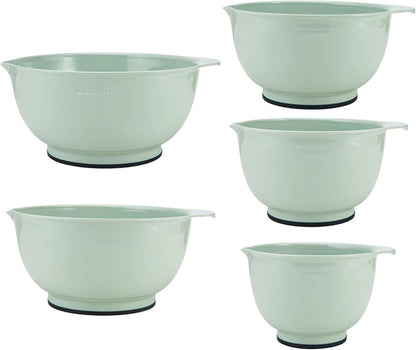 KitchenAid Universal Nesting Plastic Mixing Bowls, Set Of 3, 2.5 quart, 3.5 quart, 4.5 quart, Non Slip Base with Easy Pour Spout to Reduce Mess, Dishwasher Safe, Aqua Sky, White, Gray