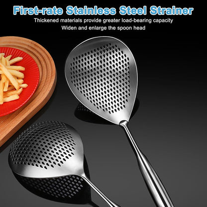 Steel Spider Strainer Skimmer Ladle, Strainer Spider Skimmers for Kitchen Cooking and Frying, Premium Strainer Spoon Diameter: 5.4Inch, Total Length: 15.4Inch