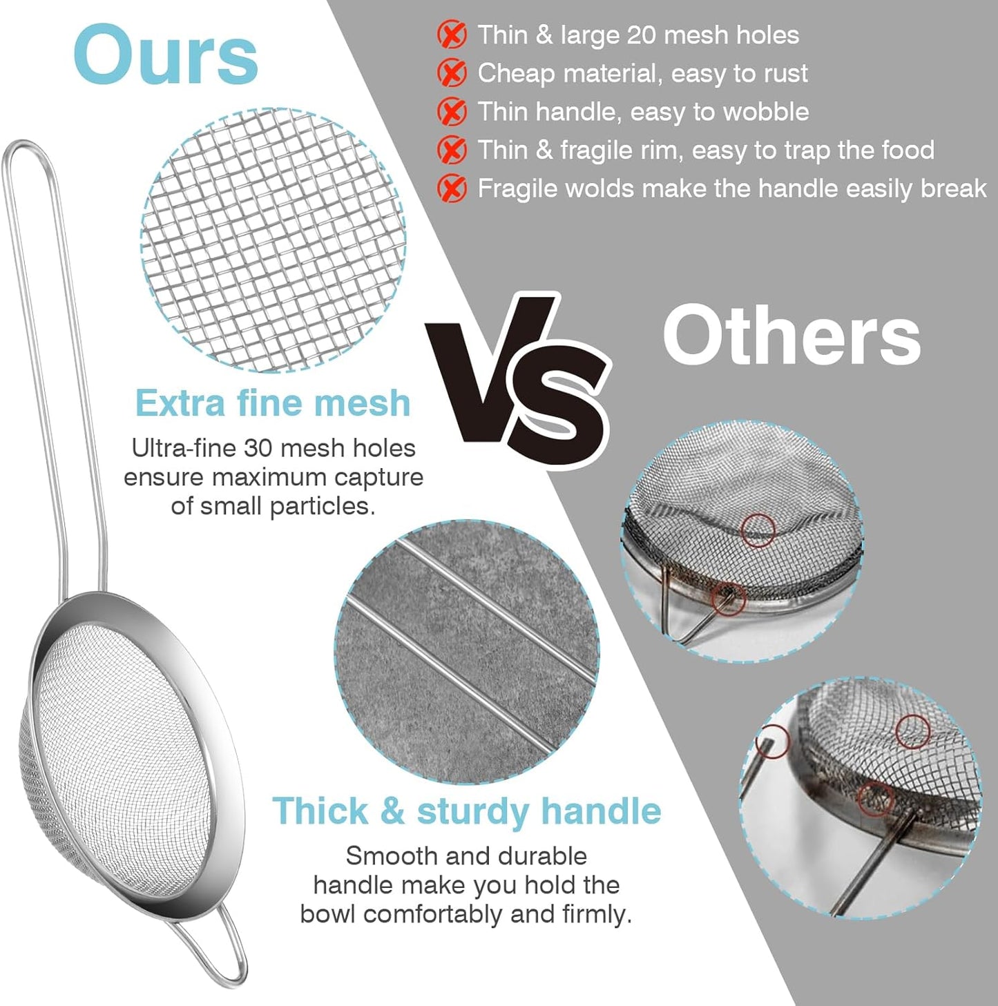 15 Pcs Stainless Steel Small Strainer, Small Fine Mesh Tea Strainer, Mini Stainless Steel Sieve with Handle, Kitchen Metal Sifter Strainers for Tea, Juicing, Coffee, Cocktail, Powdered Sugar, Matcha