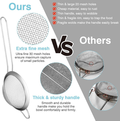 15 Pcs Stainless Steel Small Strainer, Small Fine Mesh Tea Strainer, Mini Stainless Steel Sieve with Handle, Kitchen Metal Sifter Strainers for Tea, Juicing, Coffee, Cocktail, Powdered Sugar, Matcha