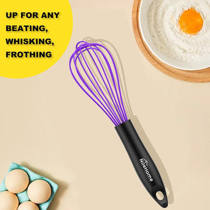 NileHome Silicone Whisk Set 8" 10" 12" Kitchen Whisk Kitchen Wisk Wire Whisks for Cooking, Whisking, Blending, Beating, Stirring-Black 3 Pack