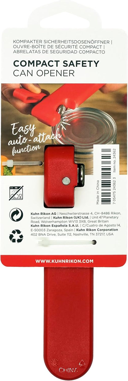 Kuhn Rikon Compact Safety Can Opener – Manual Smooth Edge Can Opener with Ergonomic Design, Hygienic and Easy to Use, Swiss-Engineered Precision