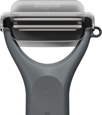 Zyliss Swivel Peeler – Ultra-Sharp Stainless Steel Blade for Potatoes, Carrots & Soft Fruits – Ergonomic Wheatstraw Grip – Built-in Eye Cutter & Safety Cover – Dishwasher Safe – Vegetable Peeler