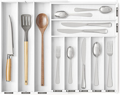 SpaceAid Bamboo Silverware Drawer Organizer with Labels, Kitchen Utensil Expandable Tray Holder Organizer for Flatware, Cutlery, Spoon and Knives Drawer Storage Organization (Natural, 10 Slots)