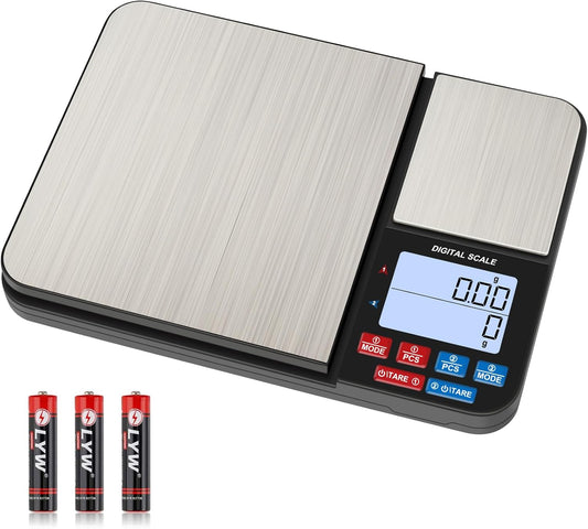 33lb Digital Kitchen Scale Large Weighing Area (9 in), Diyife Professional Electronic Food Scale, Stainless Steel Household Scale, Touch Control, LCD Display, Hangable, 6 Units, Tare, with Batteries