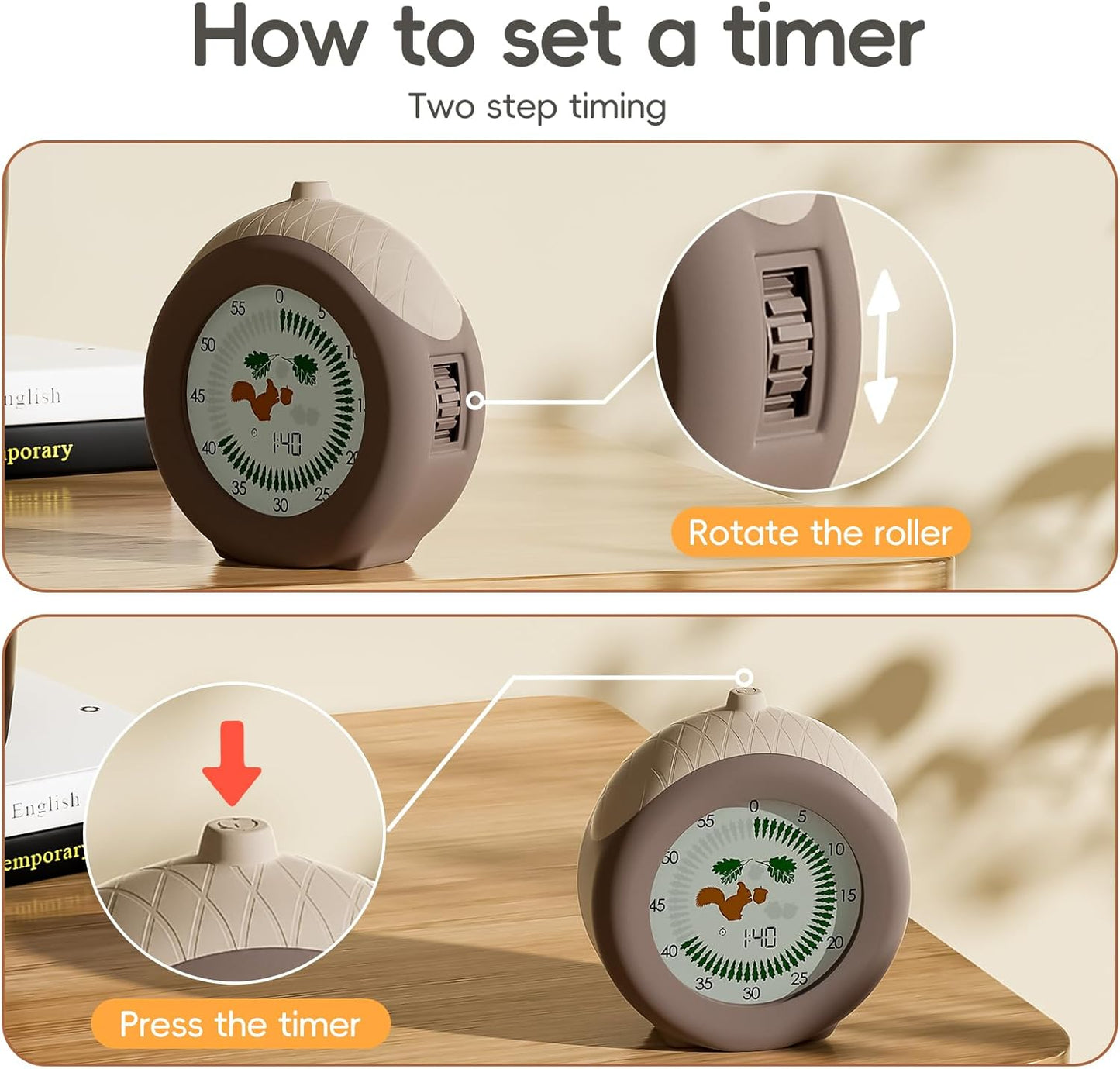 Tomato Visual Timer for Kids, 5h Cute Kids Pomodoro Countdown Timer, Kitchen Helper Timer, Visual Timer for Classroom, Office Desk and Meetings