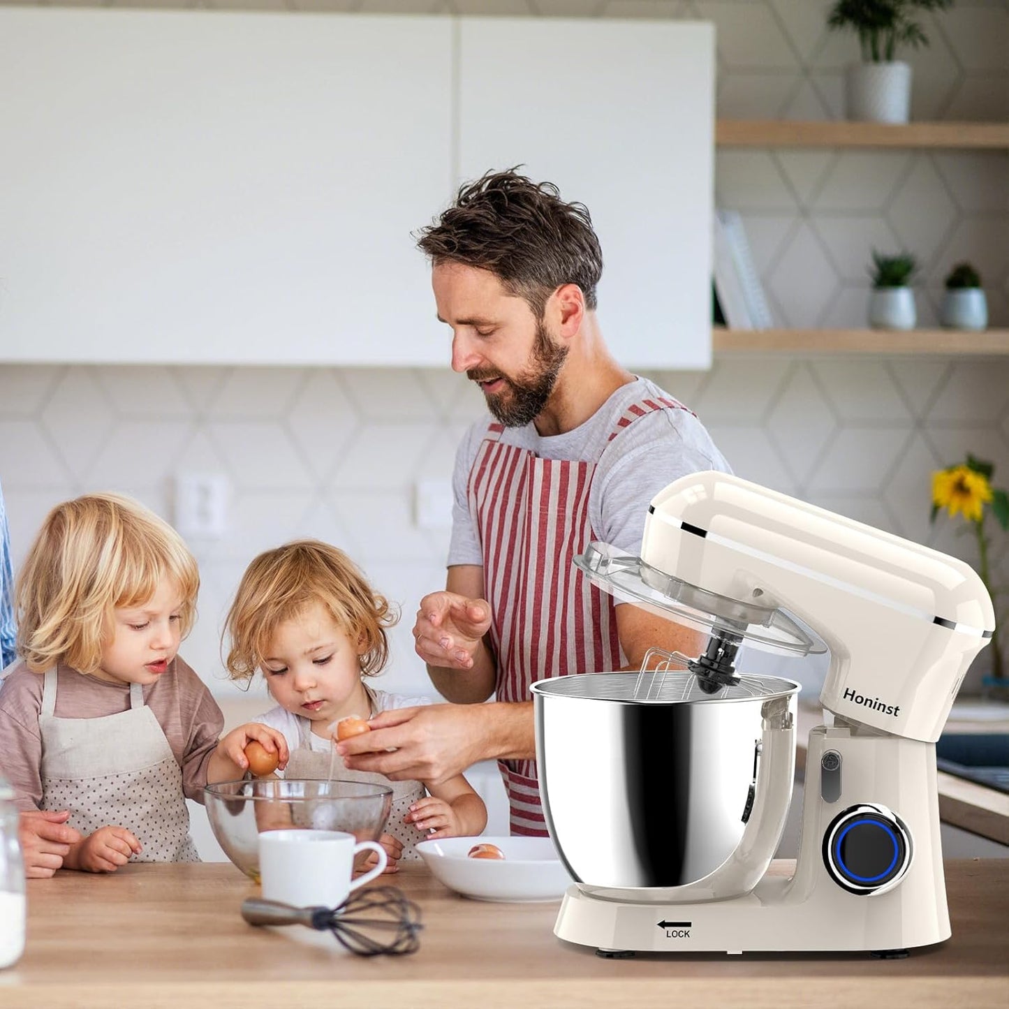 Honinst Stand Mixer, 6.5QT 10-Speed Tilt-Head Electric Stand Mixer, 3-In-1 Kitchen Mixer with Bowl, Dough Hook, Whisk and Beater, Food Mixer for Baking, Cake and Most Home Cooks, Black
