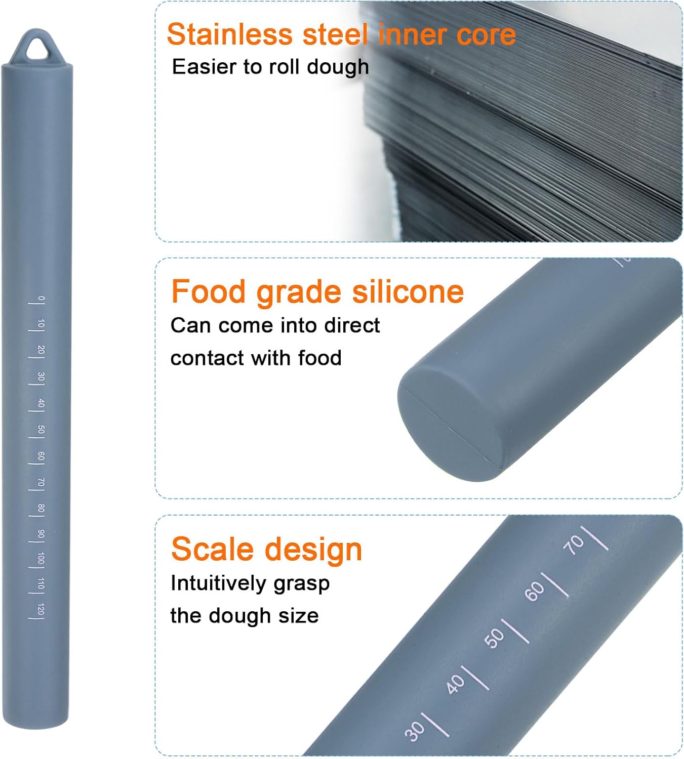 HARFINGTON Silicone Rolling Pin 10" Silicone Surface Non-Stick Stainless Steel Inner Core Dough Roller Kitchen Roller for Baking Pastry Pizza Fondant Bread, Green