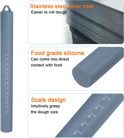 HARFINGTON Silicone Rolling Pin 10" Silicone Surface Non-Stick Stainless Steel Inner Core Dough Roller Kitchen Roller for Baking Pastry Pizza Fondant Bread, Green