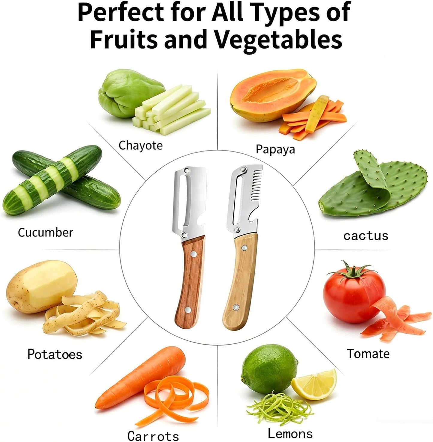 Multifunctional Vegetable Peeler With Wooden Handle, 3 In 1 Stainless Steel Sharp Knife For Fruit And Hard Skinned Produce, Kitchen Tool With Bottle Opener (2pcs)
