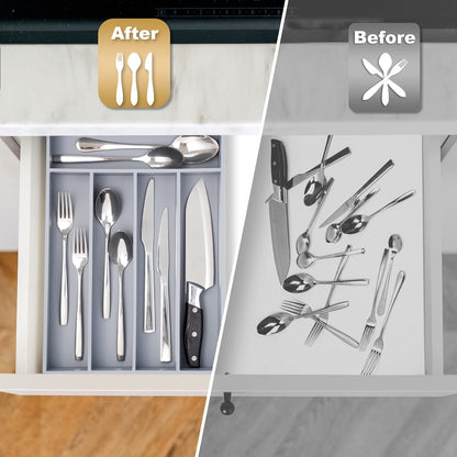 Besilord Silverware Organizer Kitchen Drawer Organizer Utensil Organizer Bamboo Silverware Holder Cutlery Organizer in Drawer Flatware Organizer Tray(5 slots, Natural