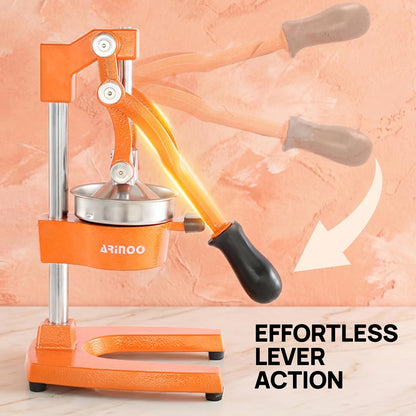 Kitchen Cast Iron Citrus Juicer,Manual Hand Press Orange Juicer,Heavy Duty Countertop Squeezer for Lemon,Orange, Easy to Use & Clean（Black)