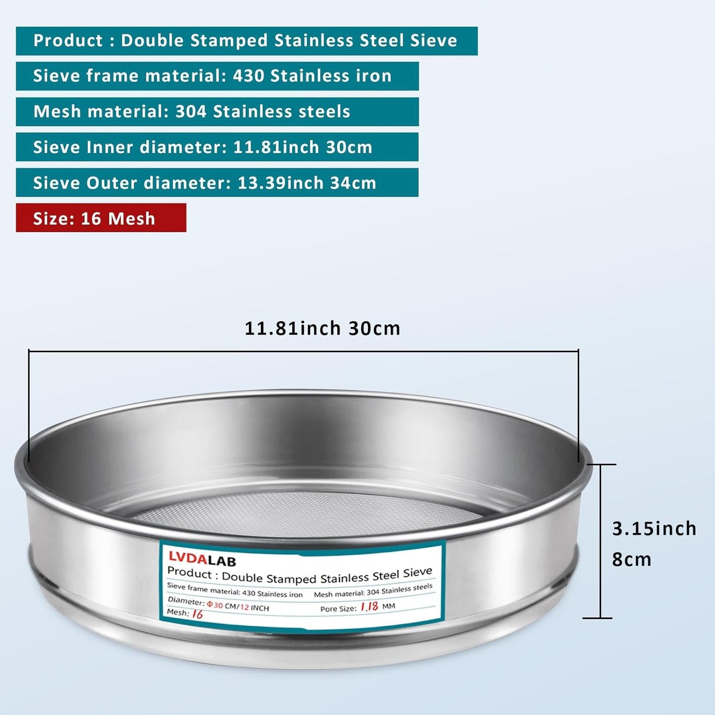 304 Stainless Steel Lab Sieve Screen Mesh, 6 Mesh(3.5mm) Aperture Test Sieve, 12Inch(30cm) Diameter Economy Standard Analysis Sample Test Sieves for Industrial Laboratory Homes - Colors A