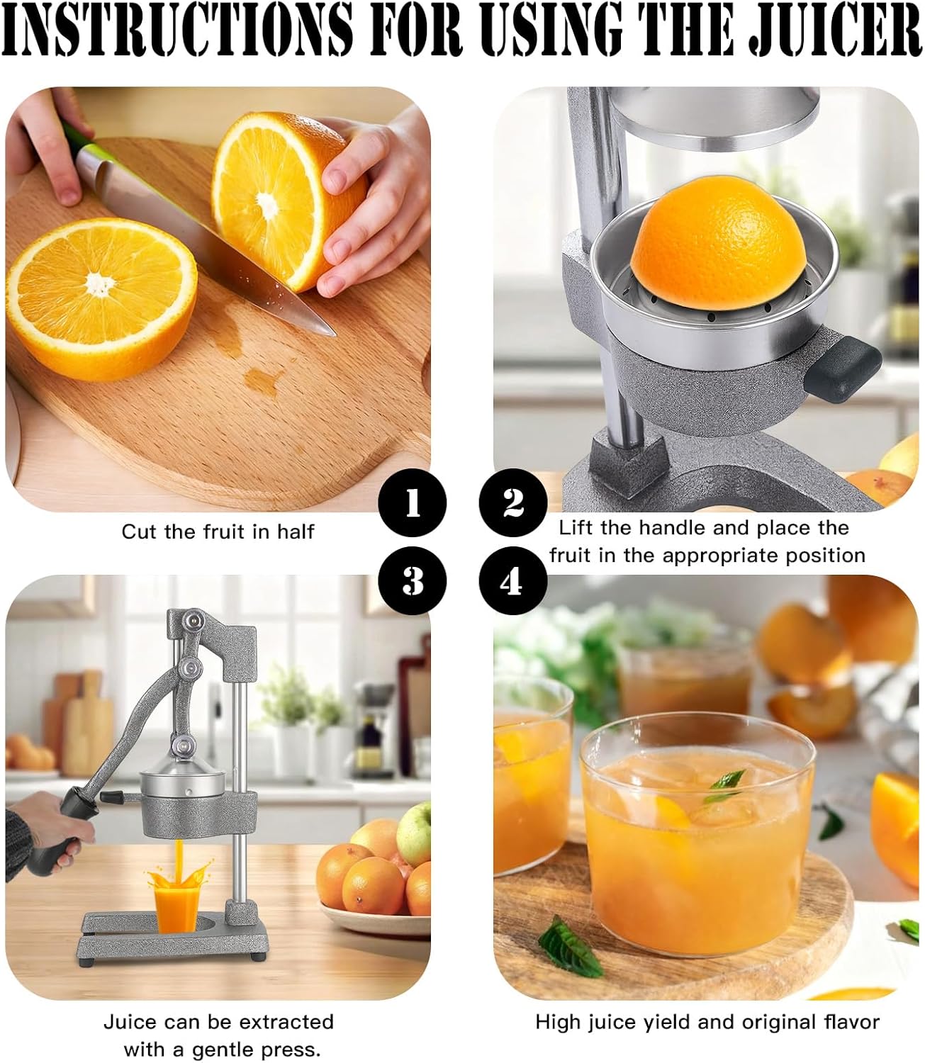 Cast Iron Juicer Hand Press – Heavy Duty Manual Citrus Juicer, Professional Orange Press, Stainless Steel Lemon Squeezer & Lime Juice Extractor (gray)